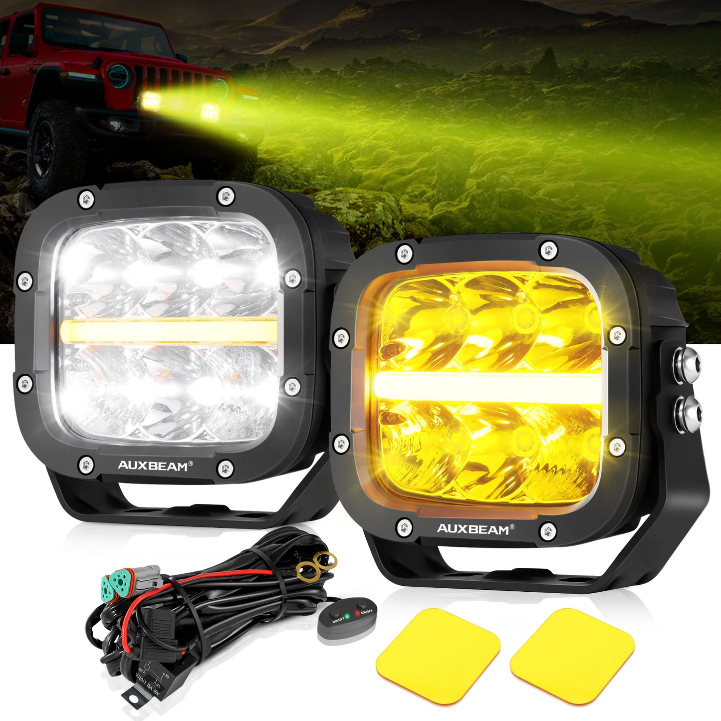 Auxbeam 5 Pulg 132W Blanco/Ambar Con DRL