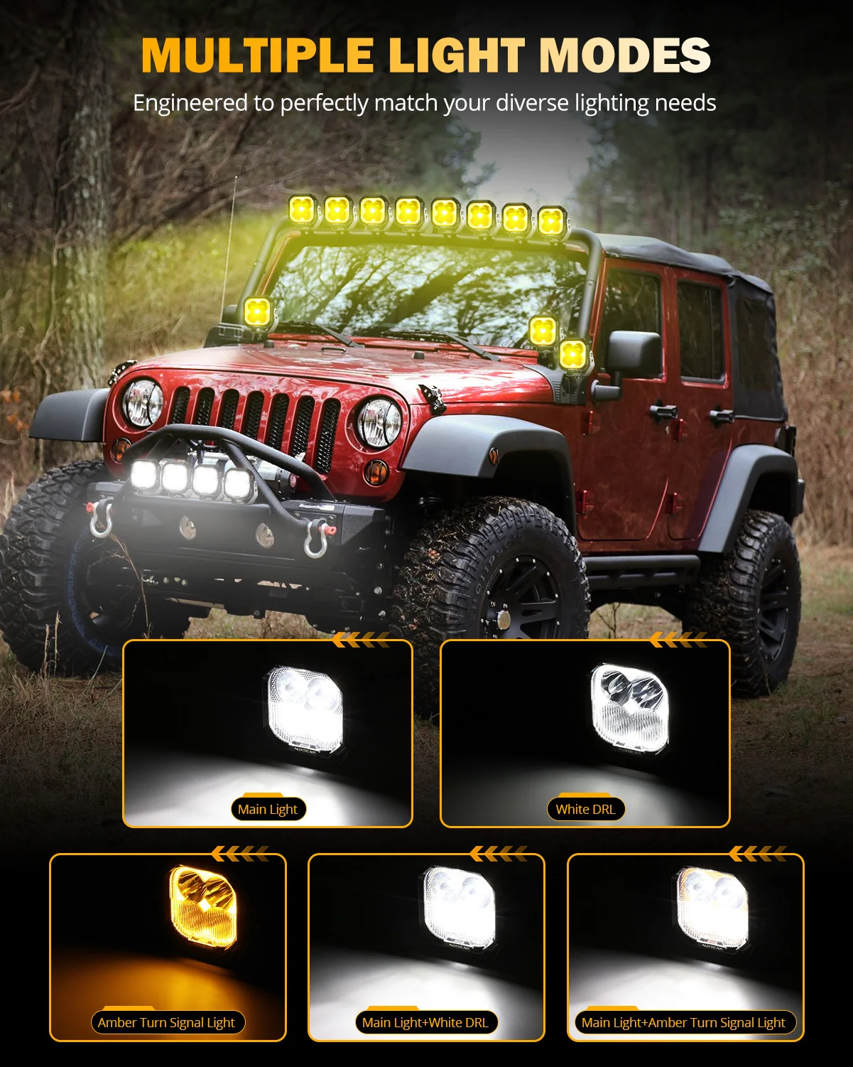 Auxbeam Color Play Series 3 Pulg Combo DRL Blanco y Pidevias Ambar