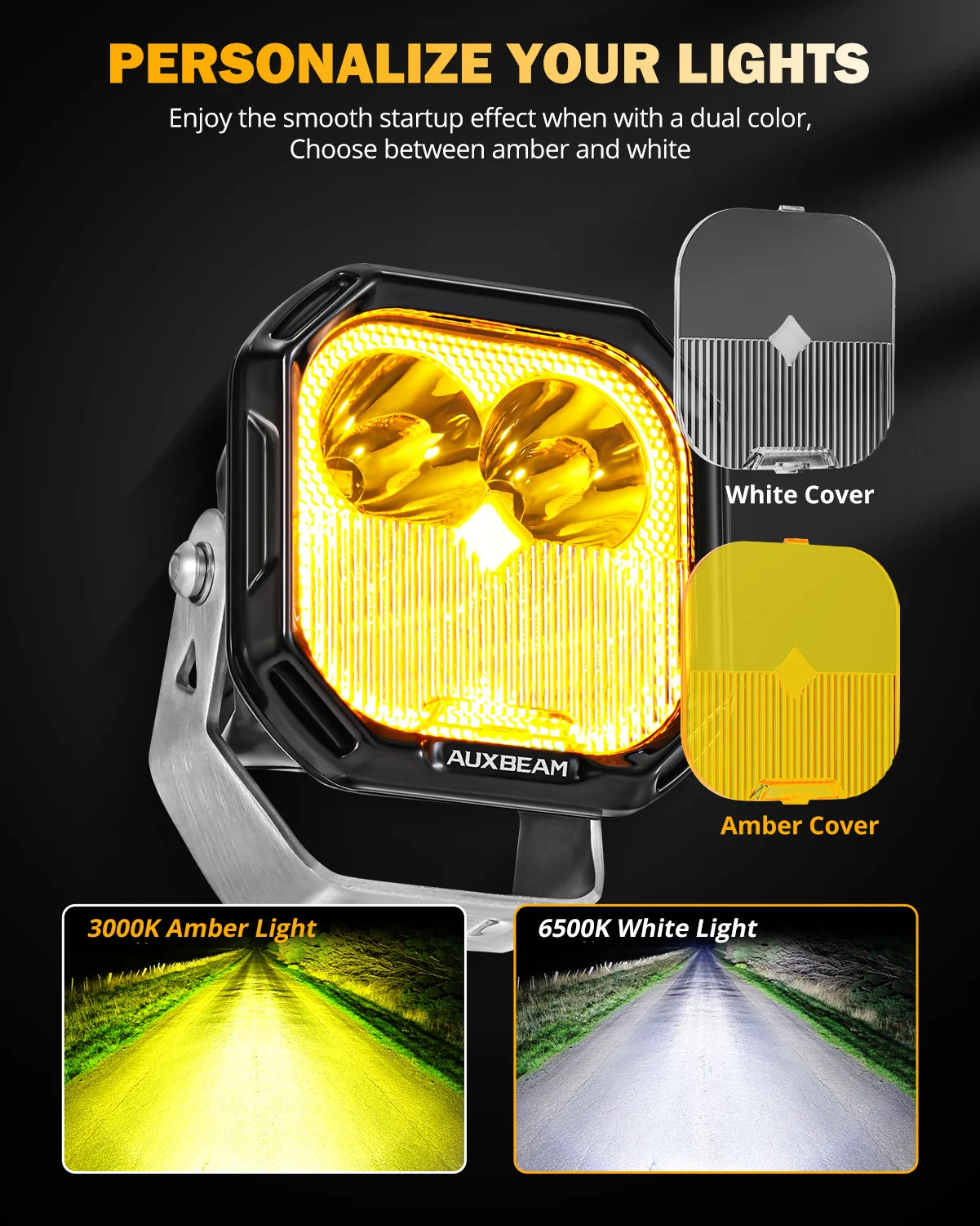 Auxbeam Color Play Series 3 Pulg Combo DRL Blanco y Pidevias Ambar
