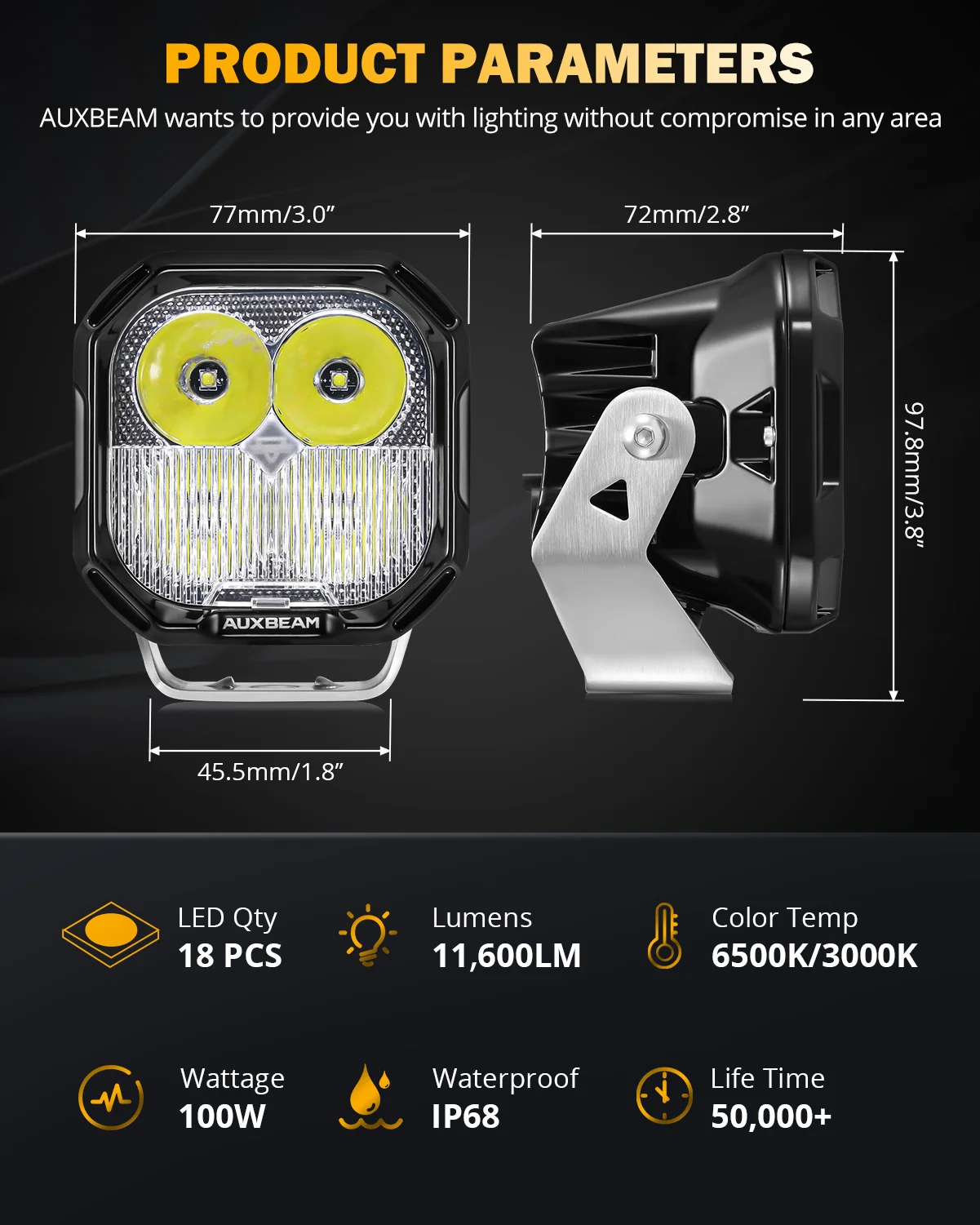 Auxbeam Color Play Series 3 Pulg Combo DRL Blanco y Pidevias Ambar