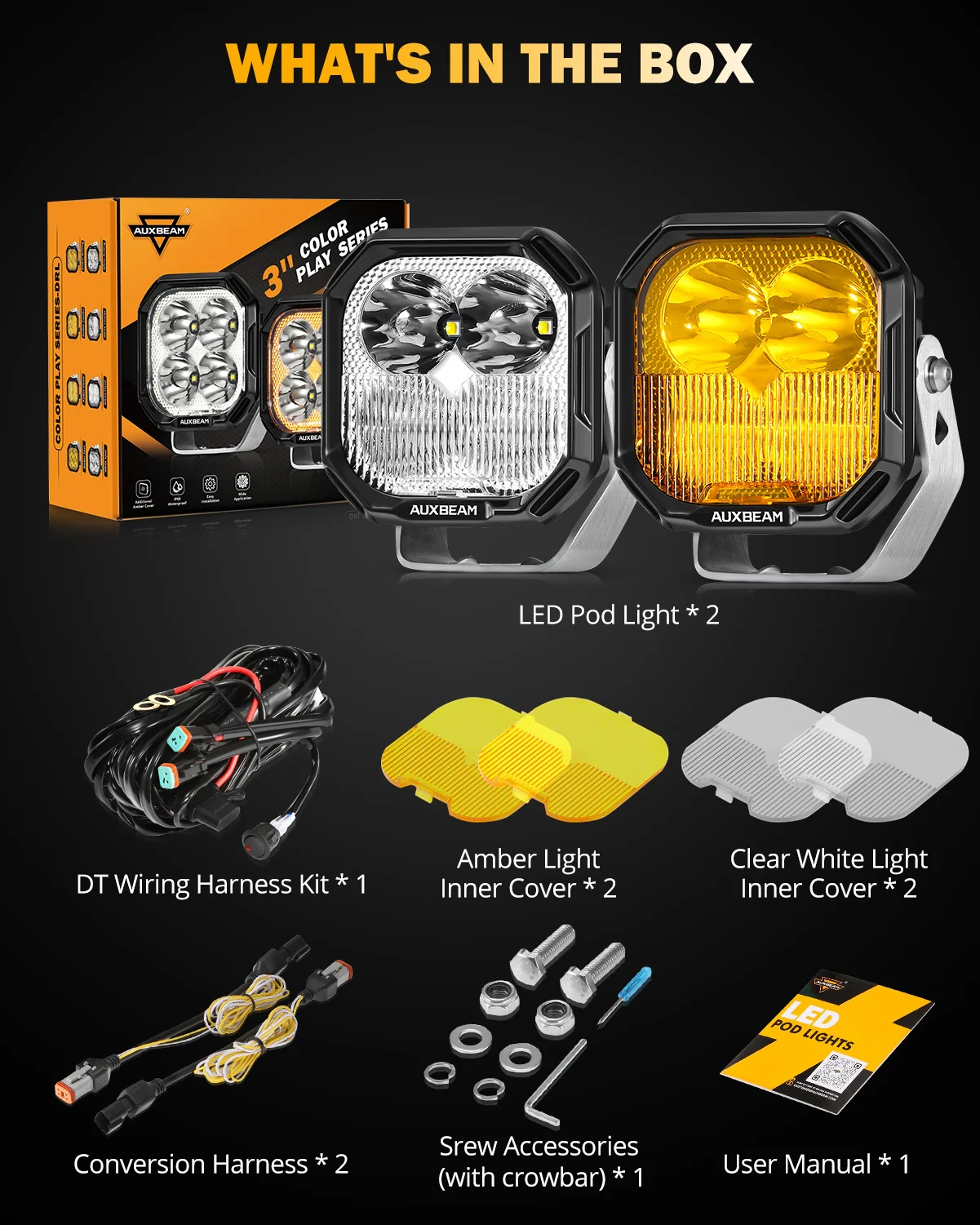 Auxbeam Color Play Series 3 Pulg Combo DRL Blanco y Pidevias Ambar