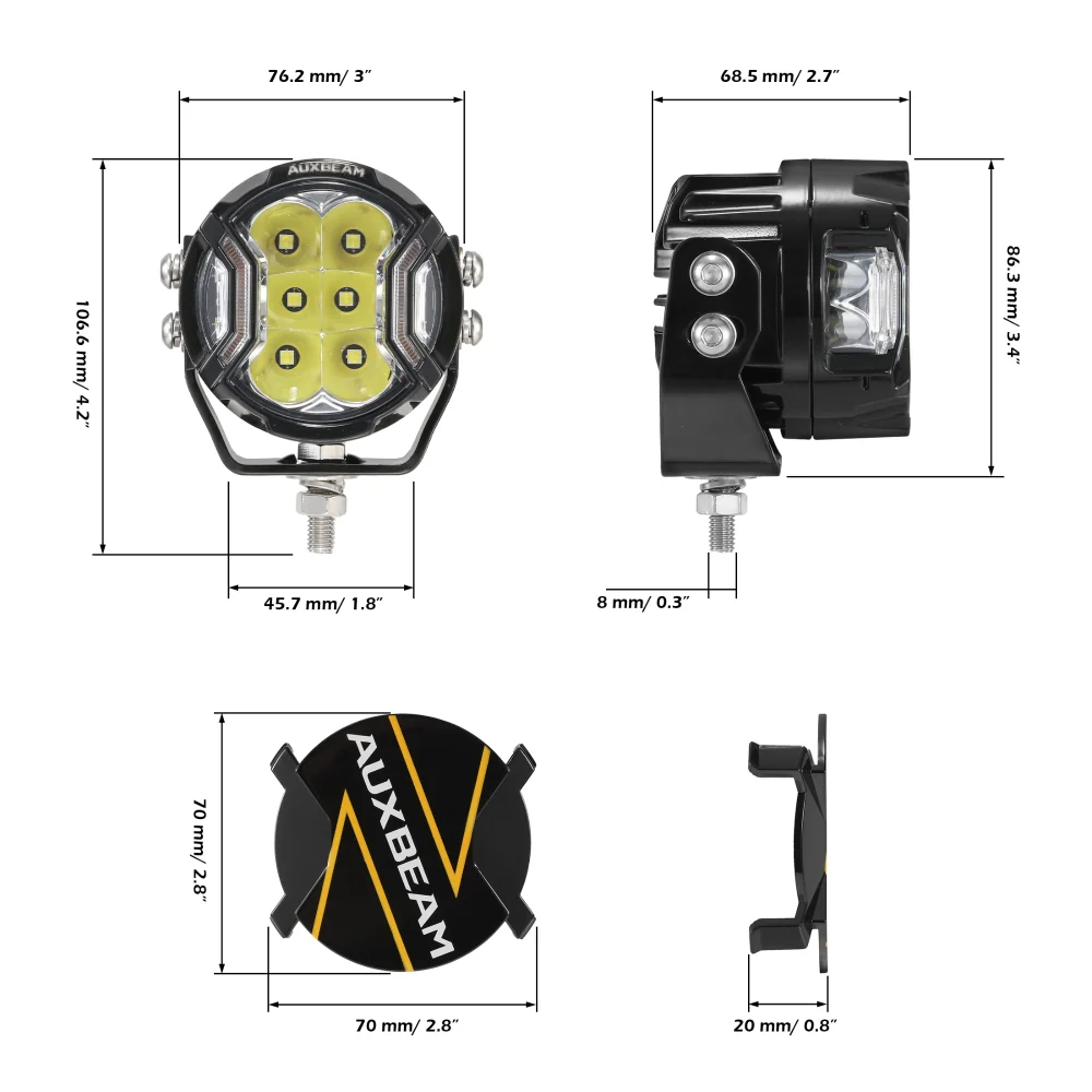 Auxbeam V-ULTRA Series 3 pulg SIde Shooter DRL Ambar