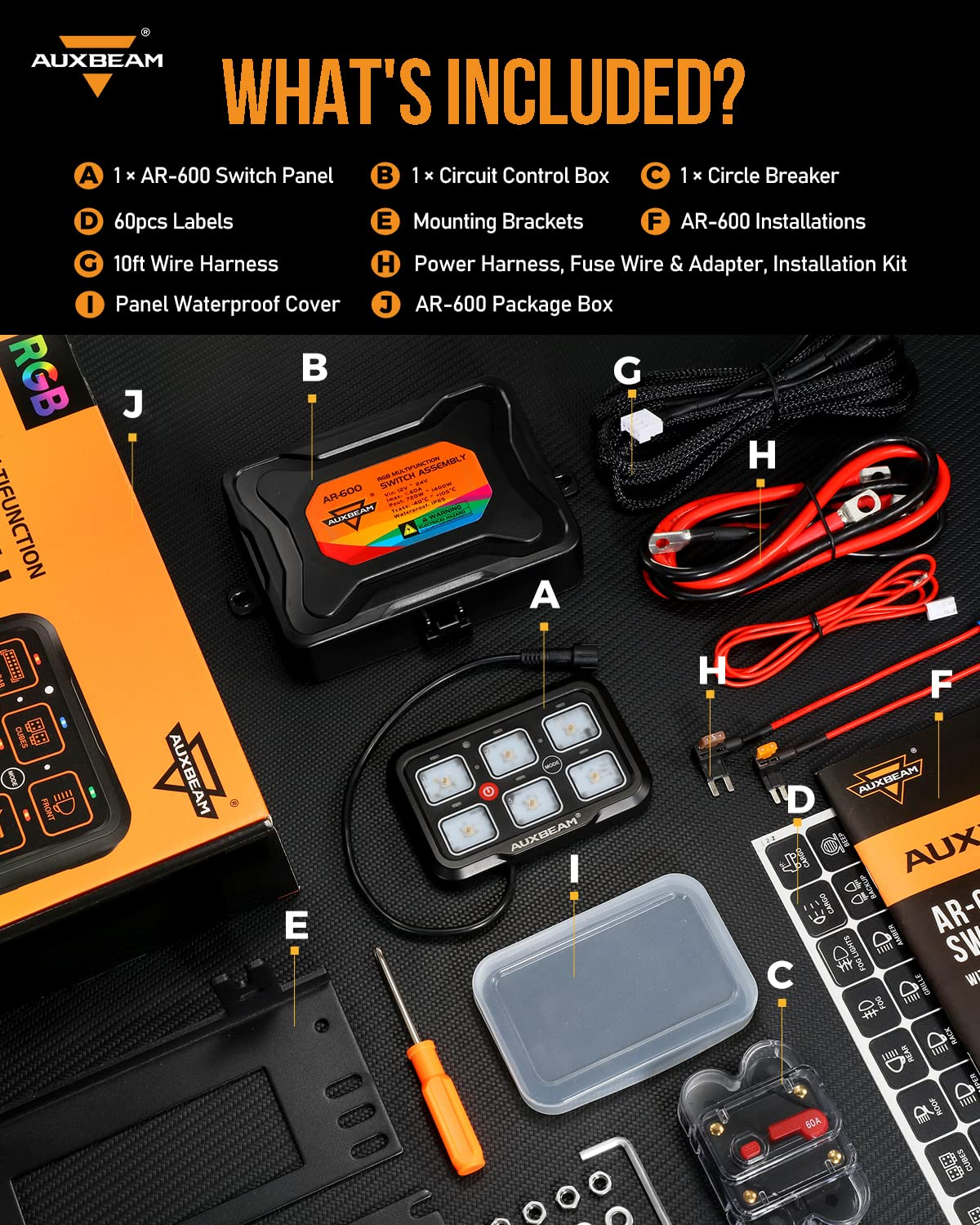Auxbeam AR-600 RGB Panel LED de 6 interruptores con App