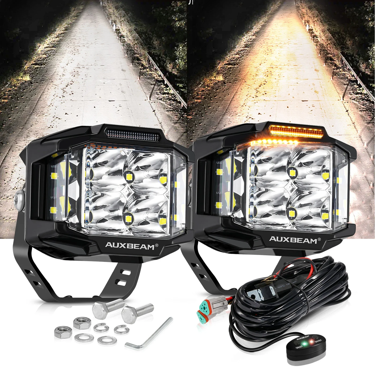 Auxbeam 4 pulg 92W Combo Side Shooters Con DRL Ambar |V-MAX Series – Accezo
