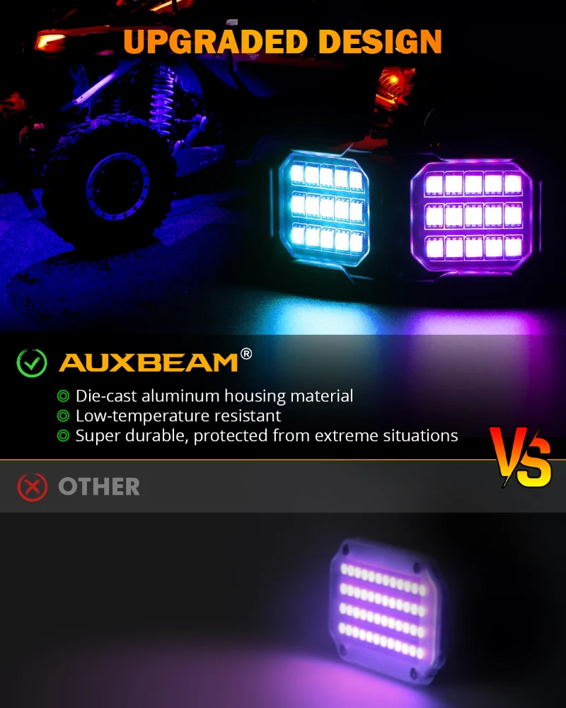 Auxbeam Rock Lights RGB Con Control y Bluetooth 4 Piezas | Vibrant Small Series