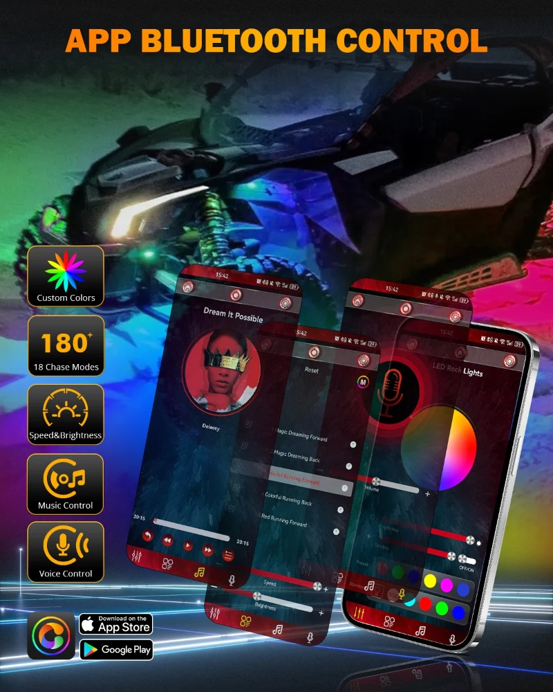 Auxbeam Rock Lights RGB Con Control y Bluetooth 4 Piezas | Vibrant Small Series