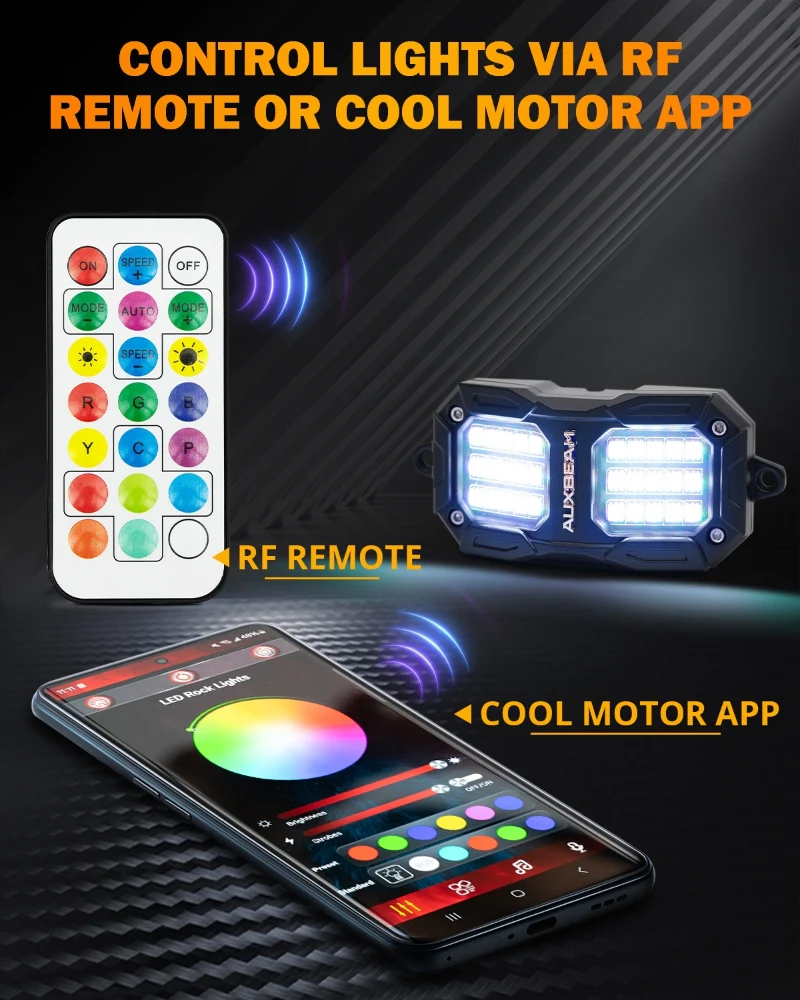 Auxbeam Rock Lights RGB Con Control y Bluetooth 4 Piezas | Vibrant Small Series