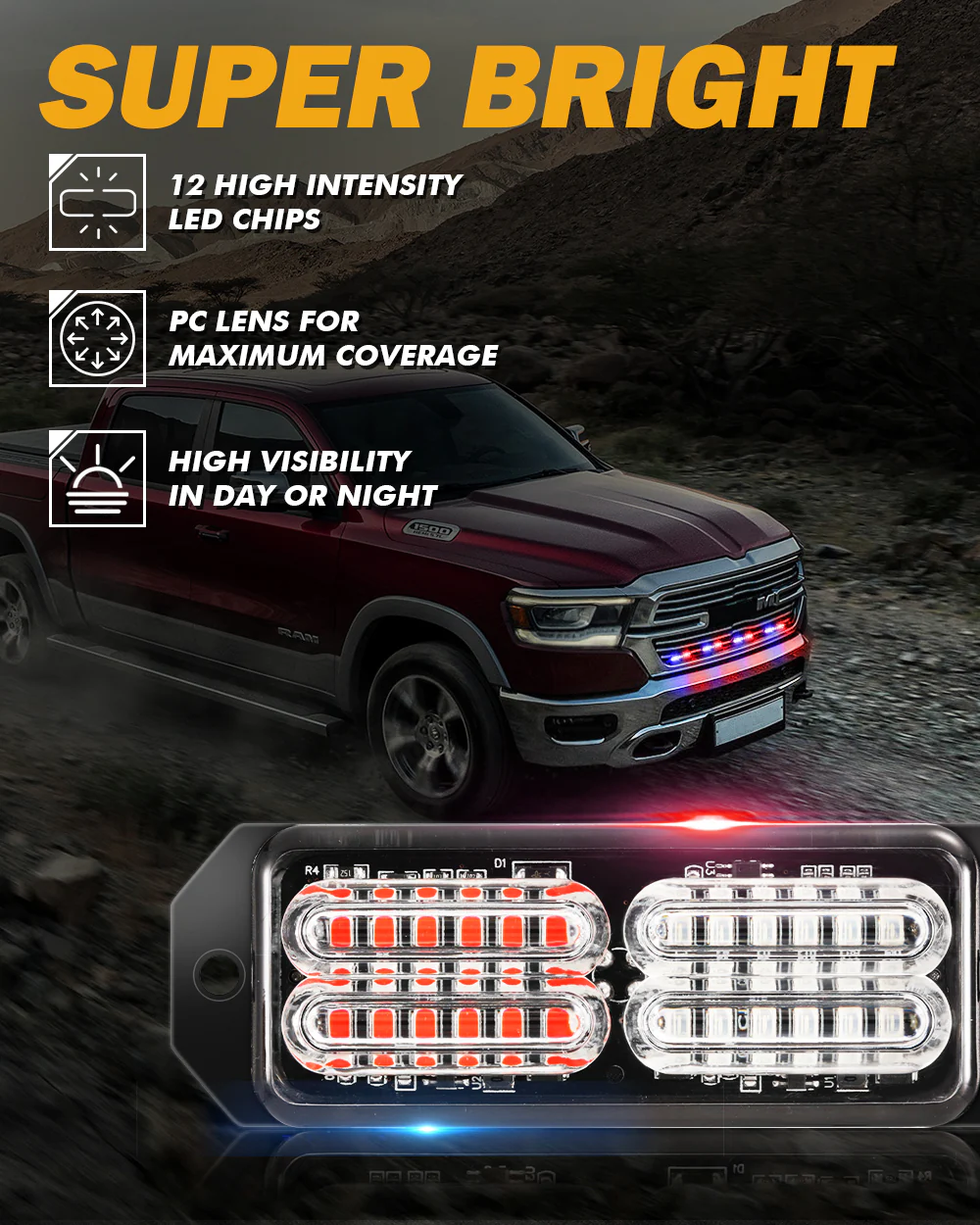 Auxbeam Luces Tipo Escolta de 24 LEDS Azul/Rojo