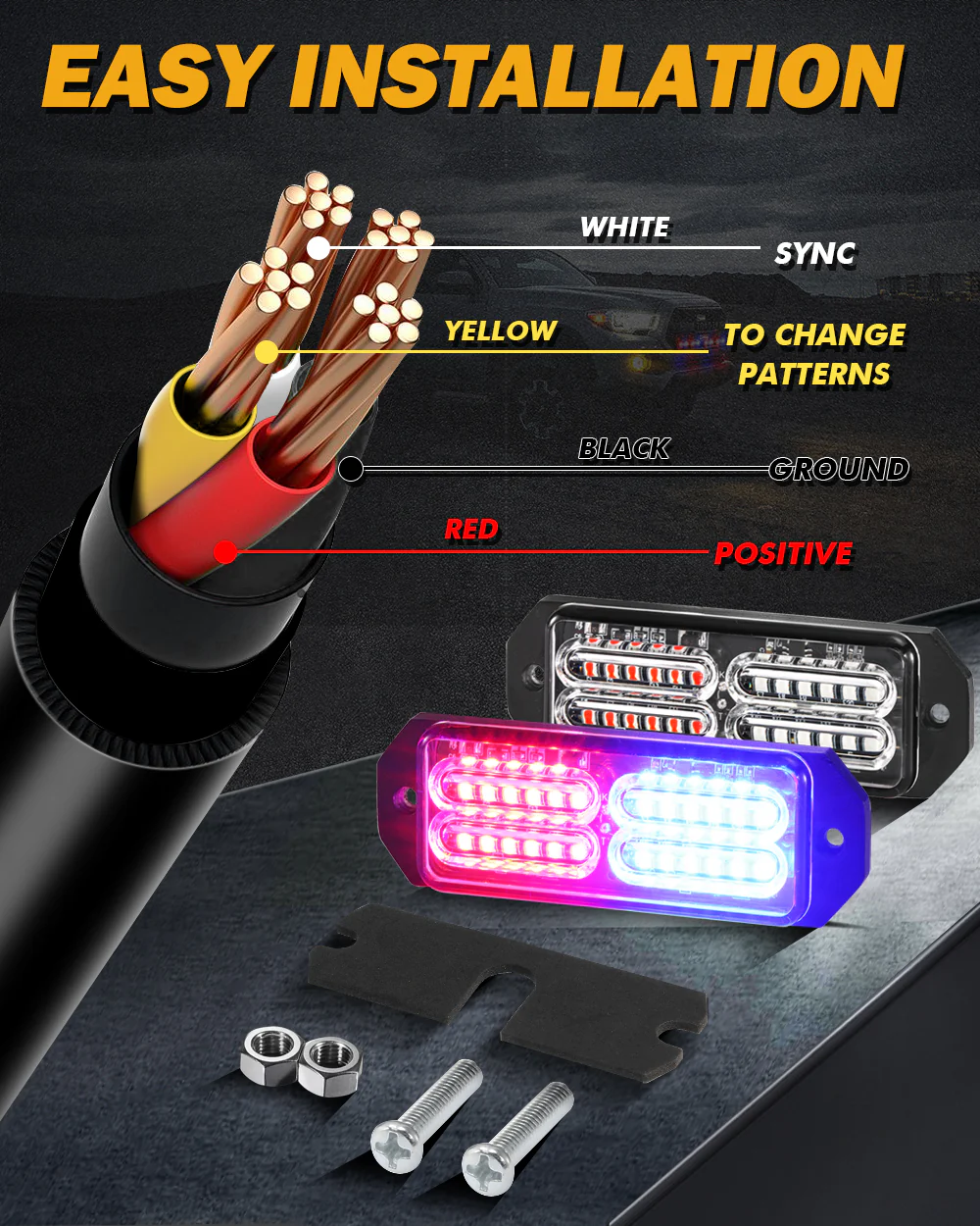 Auxbeam Luces Tipo Escolta de 24 LEDS Azul/Rojo