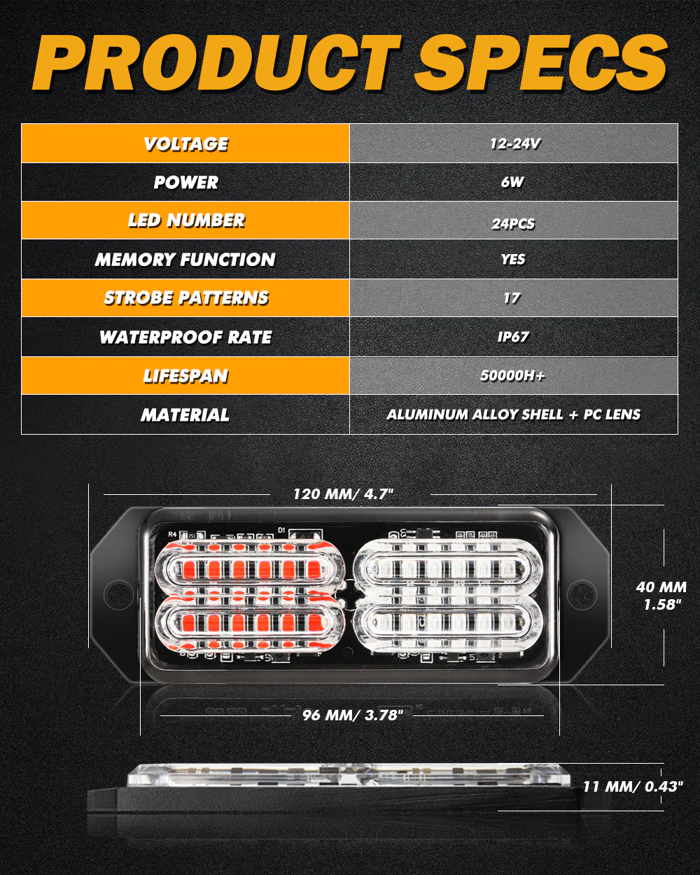 Auxbeam Luces Tipo Escolta de 24 LEDS Azul/Rojo
