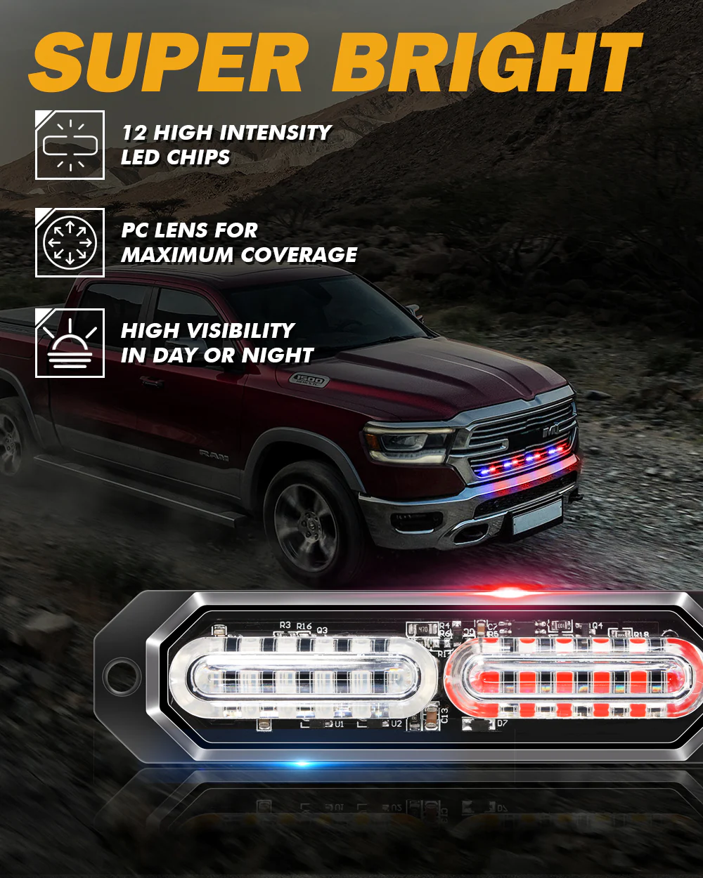 Auxbeam Luces Tipo Escolta de 12 LEDS Azul/Rojo