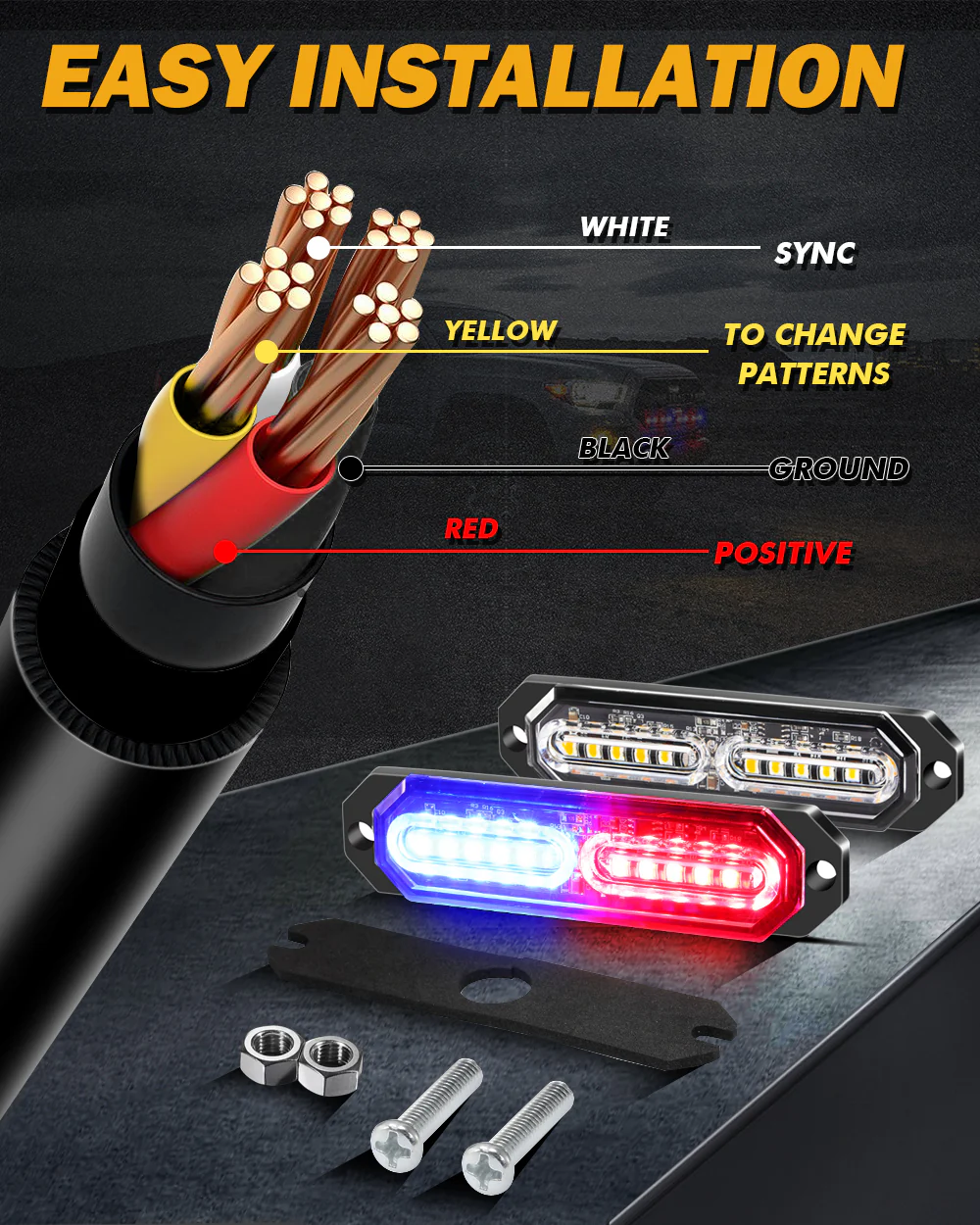 Auxbeam Luces Tipo Escolta de 12 LEDS Azul/Rojo