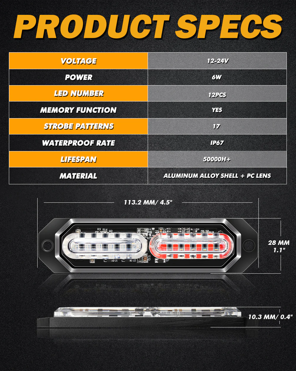 Auxbeam Luces Tipo Escolta de 12 LEDS Azul/Rojo